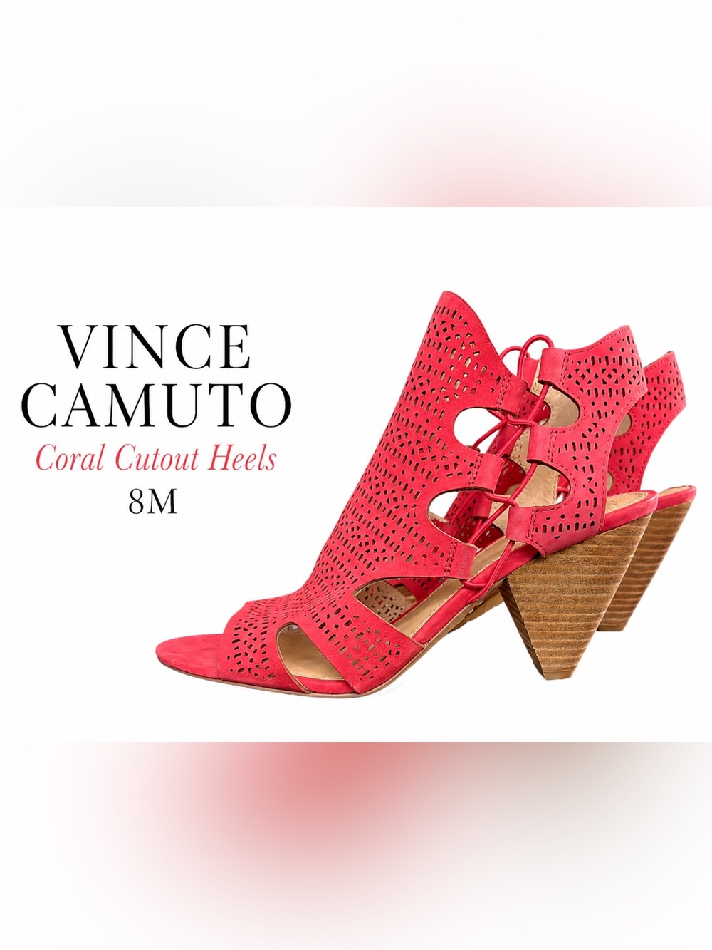 Vince Camuto Coral Laser Cut Peep Toe Heels Size 8M